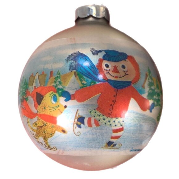 Vtg 1973 Raggedy Ann Andy Glass Christmas Ornaments Set Of 4 Ski Bobbs Merrill - Picture 3 of 11